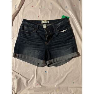 Mudd Denim Shorts Womens 11 Mid-Rise Cuffed Button Fly Dark Blue Stretch Casual